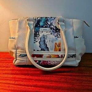 Multi Sac vegan leather white handbag with flowers